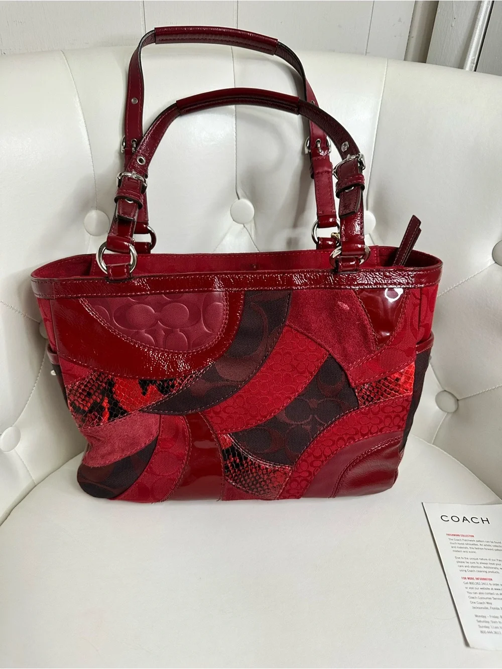 Coach Red Patchwork Tote Bag - Picture 3 of 9
